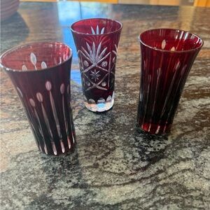 Set of Three Deep Red Crystal Glasses